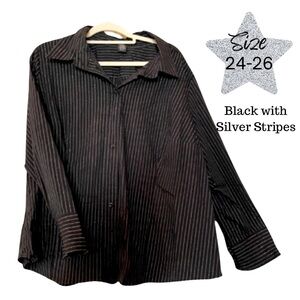🚨Apostrophe Black with silver stripes Collared Shirt size 24-26W. Black & Silver